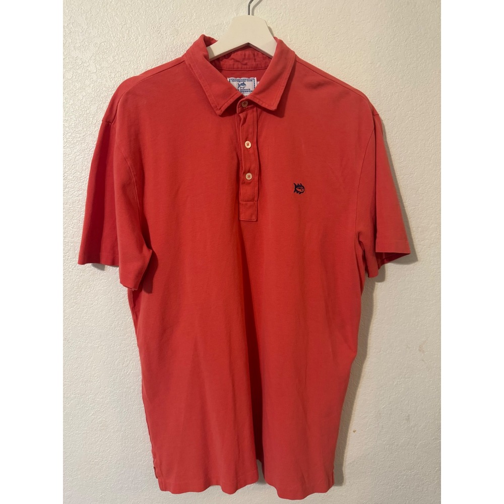 Southern Tide Polo Shirt Mens Short Sleeve Red Fish Logo‎ Casual